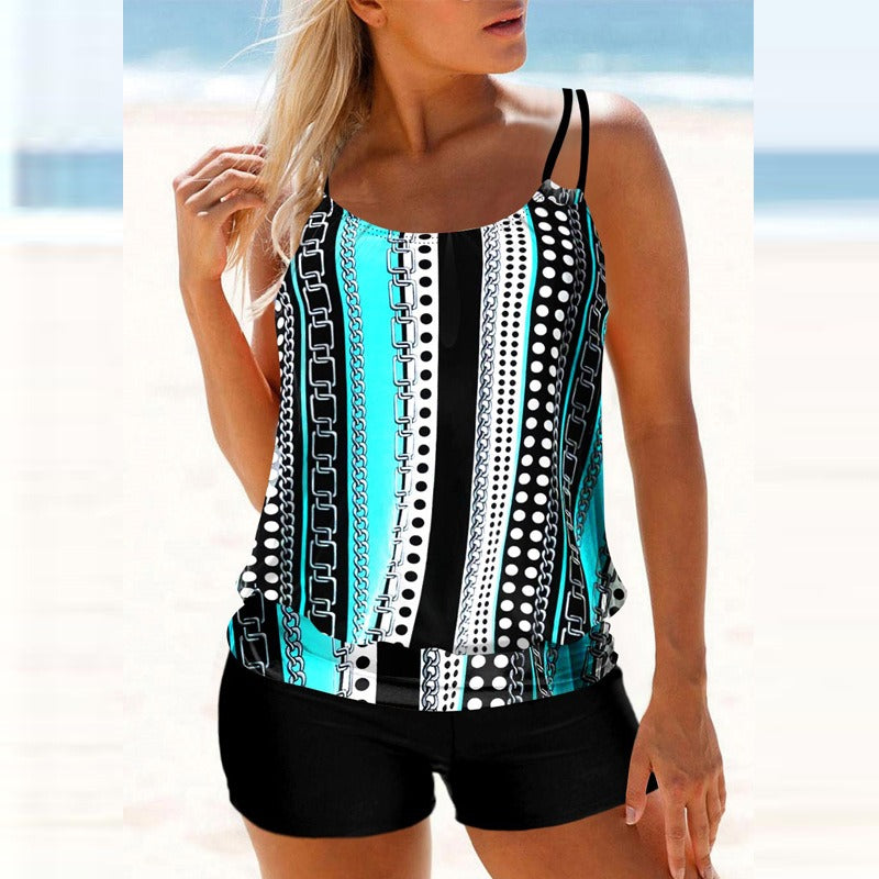 Printed Flat Corner Split Large Swimwear for Women