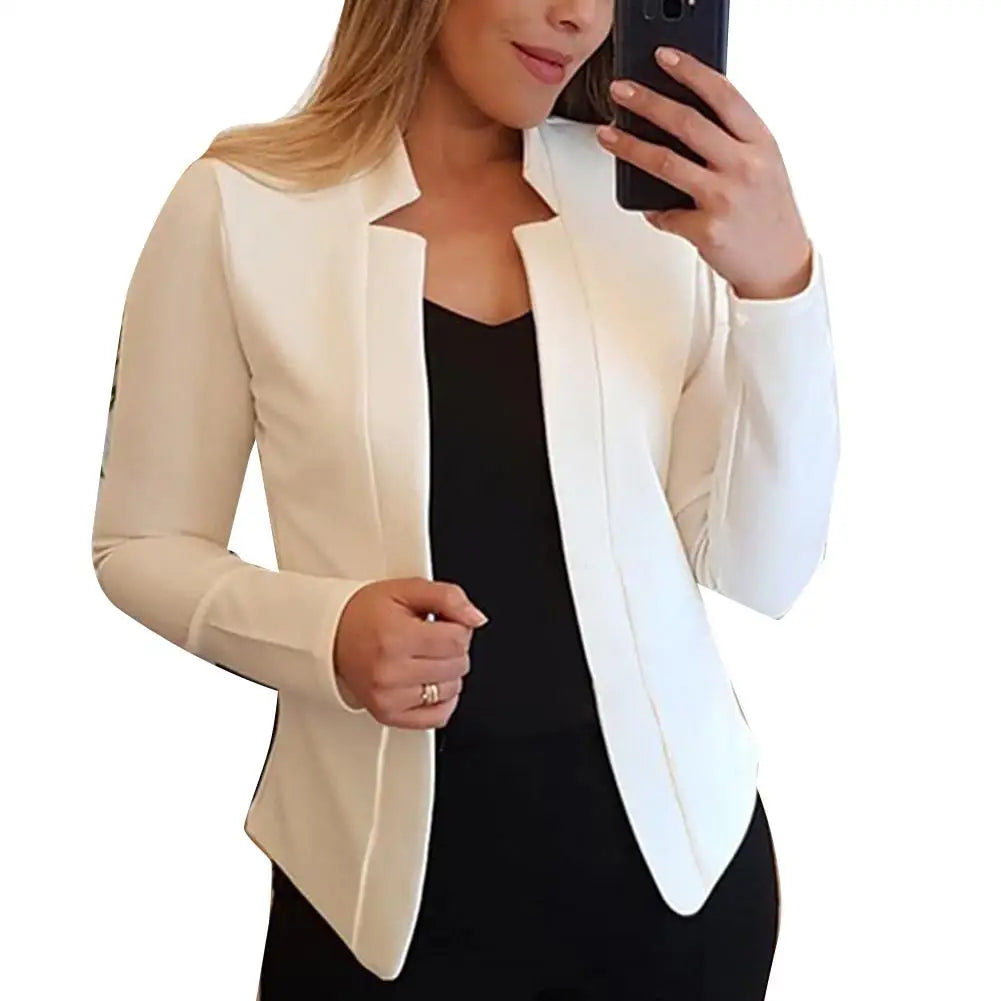 Fall Fashion Women Solid Color Long Sleeve Stand Collar Slims Fit Blazer Coat Women&