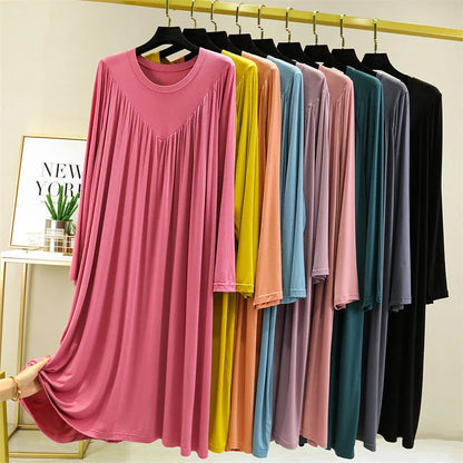 Casual Large Size Modal Cotton Nightgowns For Women Loose Long Sleeve Nightshirt Female Spring Autumn Summer Home Dresses