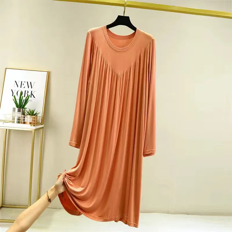 Casual Large Size Modal Cotton Nightgowns For Women Loose Long Sleeve Nightshirt Female Spring Autumn Summer Home Dresses