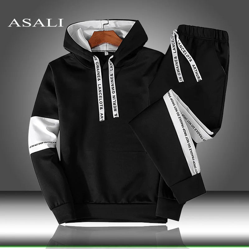 Sets Tracksuit Men Autumn Winter Hooded Sweatshirt Drawstring Outfit Sportswear Suit Pullover Two Piece Set Casual