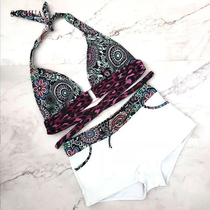 New Boho Boxer Bikini Big Size 5XL Swimsuit for Fat Print Pink Leopard Swimwear Women XXXL