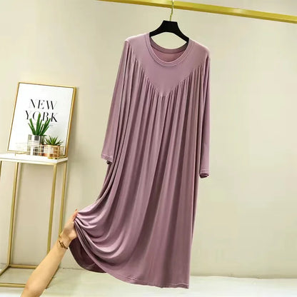 Casual Large Size Modal Cotton Nightgowns For Women Loose Long Sleeve Nightshirt Female Spring Autumn Summer Home Dresses