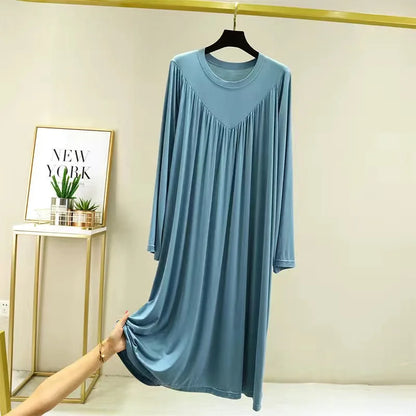 Casual Large Size Modal Cotton Nightgowns For Women Loose Long Sleeve Nightshirt Female Spring Autumn Summer Home Dresses