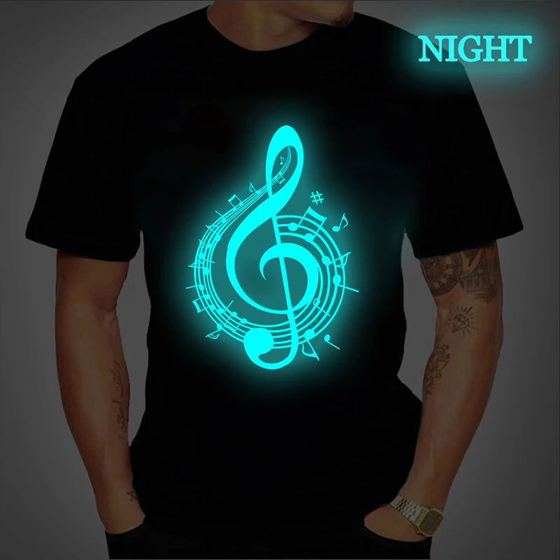 Luminous Music Symbol Print Goth T-Shirt Black Men&