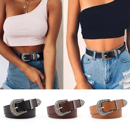 Black Leather Belt Women Metal Heart Buckle Waist Belt Vintage Western Carved Jeans Ladies Belts Shirts Waistband cinturon mujer