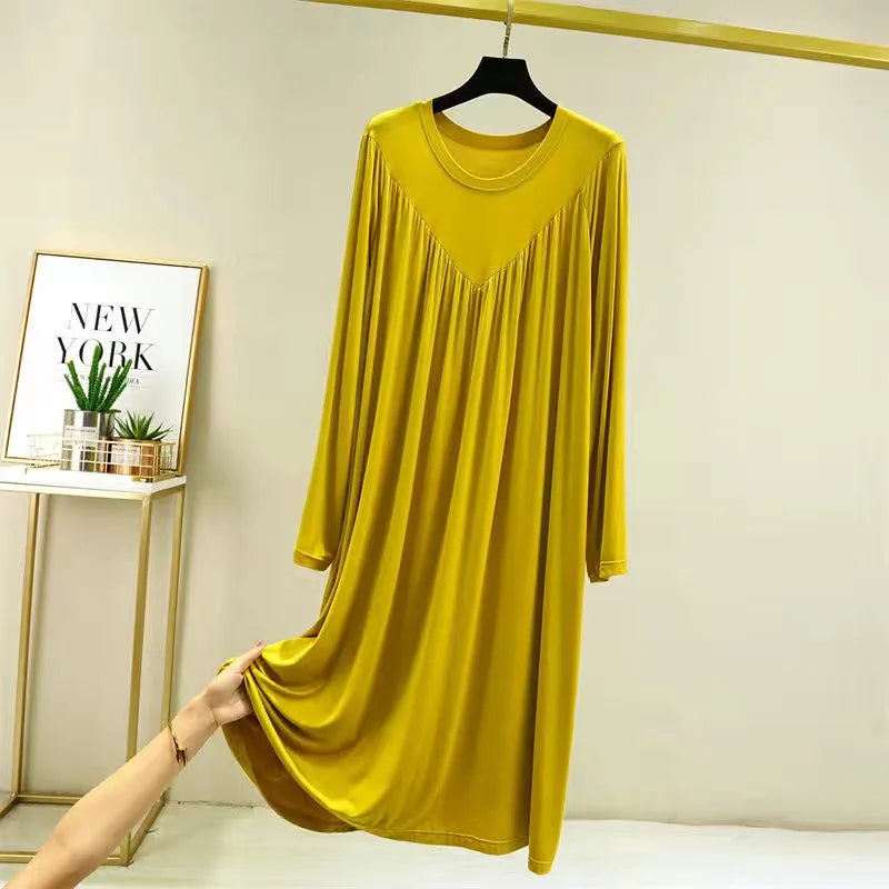 Casual Large Size Modal Cotton Nightgowns For Women Loose Long Sleeve Nightshirt Female Spring Autumn Summer Home Dresses