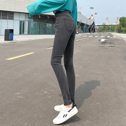 NEW Women Stretch High Waist Classic Retro Jeans Lady Clothes 38 40 Skinny Pants Push Up Leggings Mom Jeans Pencil Trousers