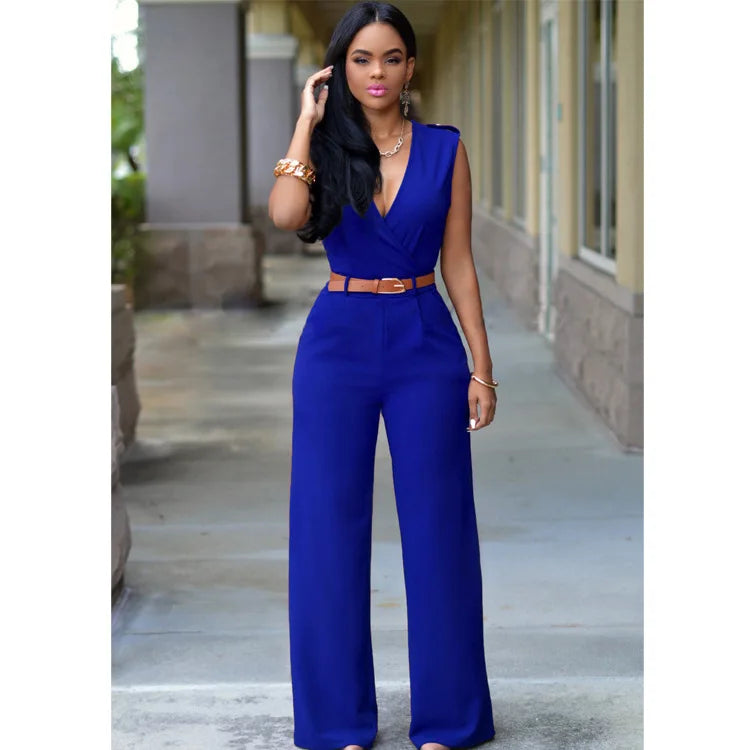 Dropshipping New women fashion jumpsuits Siamese pants Free Belt combinaison femme