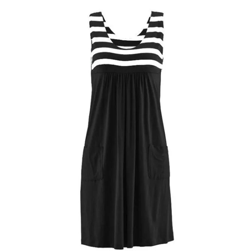 Fashion striped dress  summer dress  loose simple sleeveless dress women&