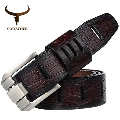 COWATHER 2021 QUALITY cow genuine luxury leather men belts for men strap male pin buckle BIG SIZE 100-130cm 3.8 width QSK001