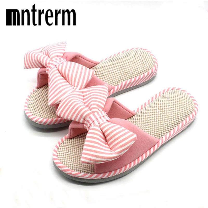 Mntrerm Hot Sale Spring And Autumn Bow House Slippers Women&