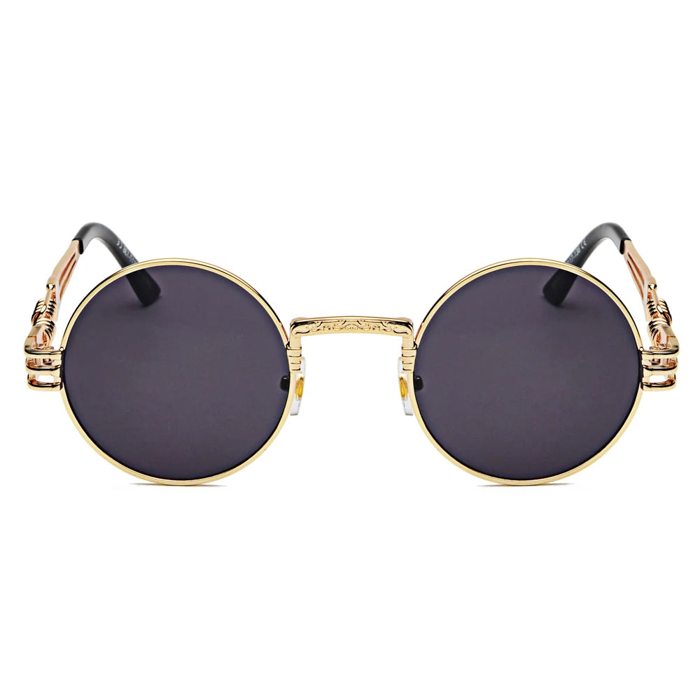 Peekaboo vintage retro gothic steampunk mirror sunglasses gold and black sun glasses vintage round circle men UV gafas de sol