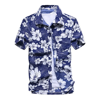 Fashion Mens Short Sleeve Hawaiian Shirt Fast drying Plus Size Asian Size M-5XL Summer Casual Floral Beach Shirts For Men