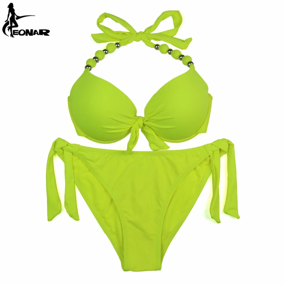 EONAR Swimwear Women Solid Brazilian Bikini Set Sexy Push Up Swimsuit Bathing Suit Women Beach Wear Plus Size Swimwear XXL