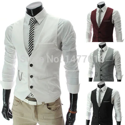 2024 New Grey Dress Vests Slim Fit Mens Suit Vest Casual Sleeveless Waistcoat Gilet Homme Formal Business Jacket Male