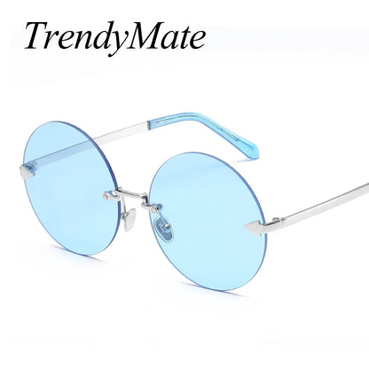 Round Rimless Sunglasses Women Party UV400 Metal Frame Sunglasses Candy Colors Lady Lunette De Soleil Femme 1121T