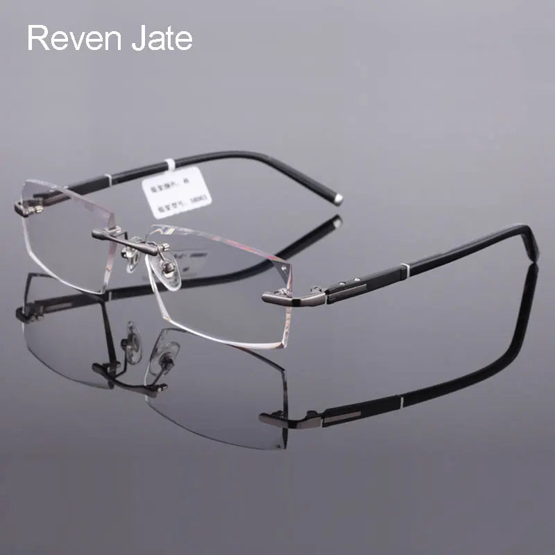 Reven Jate 58003 Pure Titanium Rimless Diamond Cutting Man Glasses Frame Optical Prescription Eyeglasses Men Eyewear Fashion