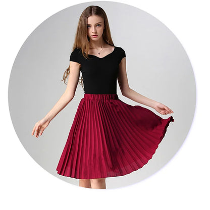 Women Chiffon Pleated Skirt Vintage High Waist Tutu Skirts Womens Saia Midi Rokken 2016 Summer Style Jupe Femme Skirt