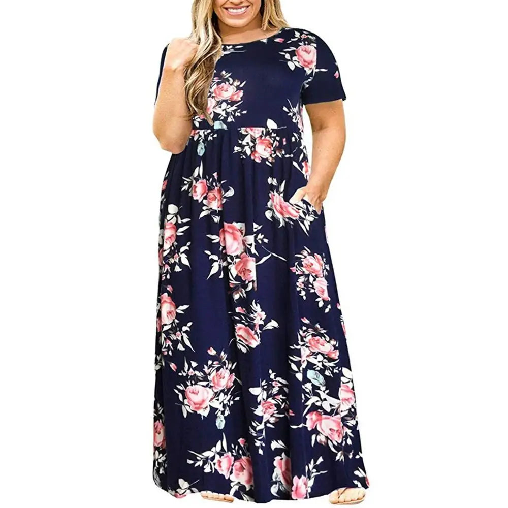 Big size Dress Women Summer Large Size Short Sleeve Print Wear-Resistant Long Dress Plus Size Fat MM Women Clothing Maxi Dress