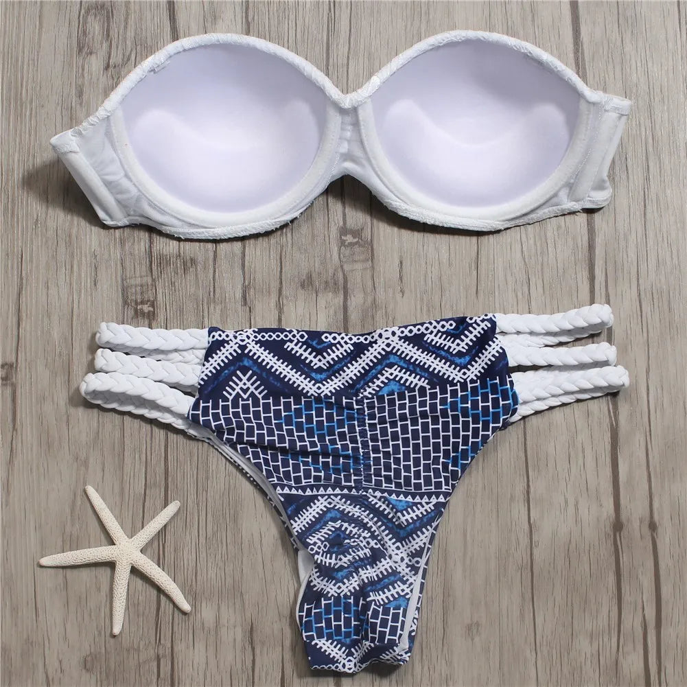 Sexy Solid Bikini New Patchwork Swimsuit Women Lace Scallop Edge Bandeau Bikini Set Swimwear Female Summer Bathing Suits