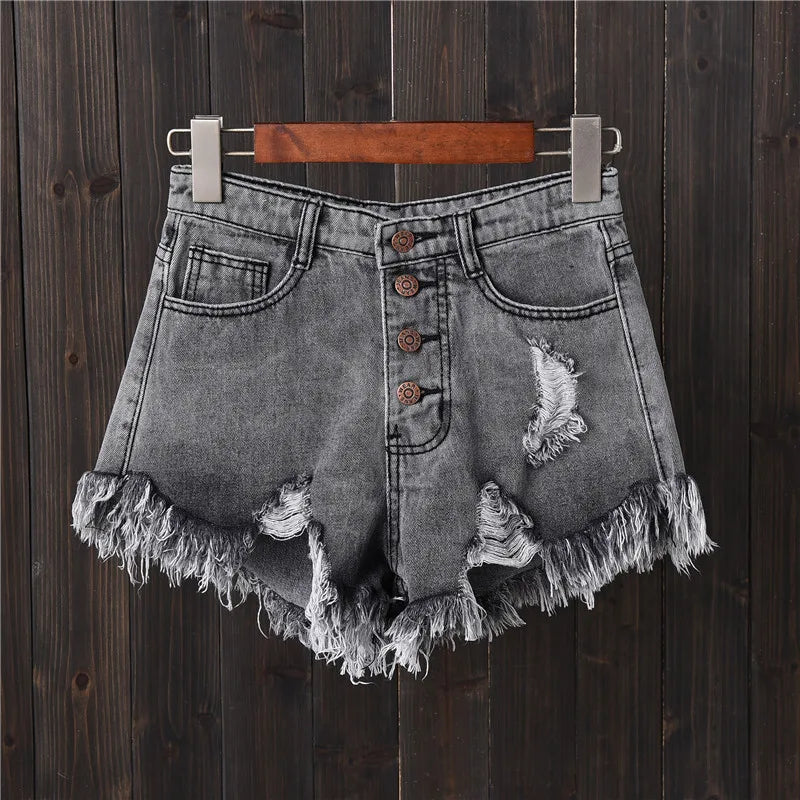 Vintage Ripped Hole Fringe 5 Colors Denim Shorts Women Casual Korean Jeans Shorts Summer Girl Hot Shorts