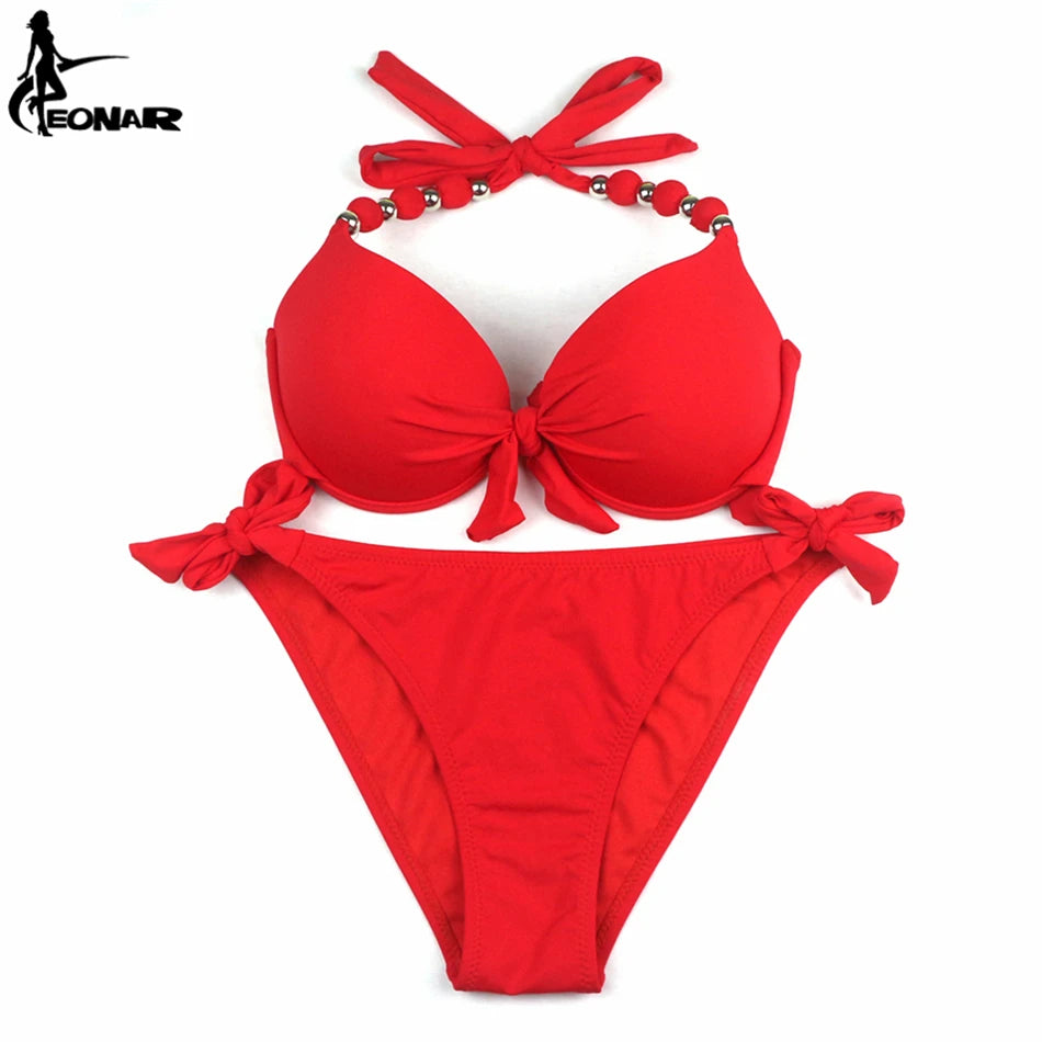 EONAR Swimwear Women Solid Brazilian Bikini Set Sexy Push Up Swimsuit Bathing Suit Women Beach Wear Plus Size Swimwear XXL