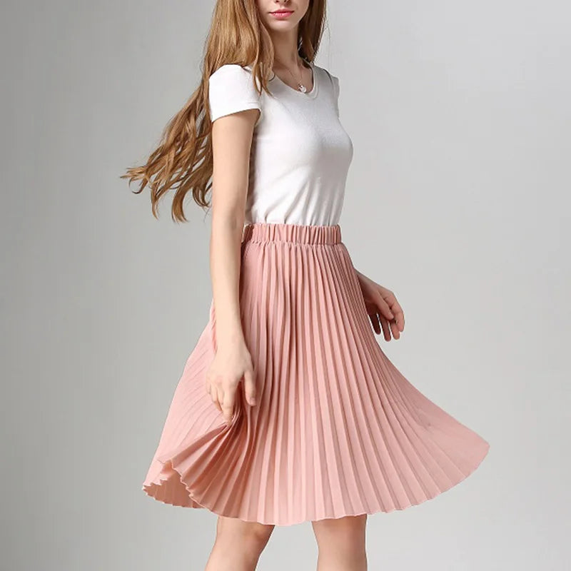 Women Chiffon Pleated Skirt Vintage High Waist Tutu Skirts Womens Saia Midi Rokken 2016 Summer Style Jupe Femme Skirt