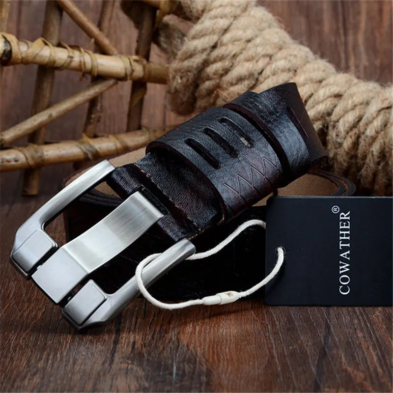 COWATHER 2021 QUALITY cow genuine luxury leather men belts for men strap male pin buckle BIG SIZE 100-130cm 3.8 width QSK001