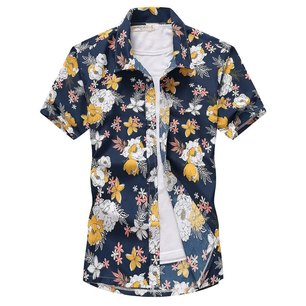 Fashion Mens Short Sleeve Hawaiian Shirt Fast drying Plus Size Asian Size M-5XL Summer Casual Floral Beach Shirts For Men