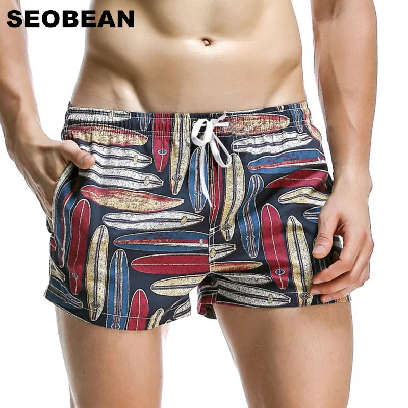 SEOBEAN Summer Hot Short Men Board Shorts Coconut Leaf Pattern Sea Beach Style Men&