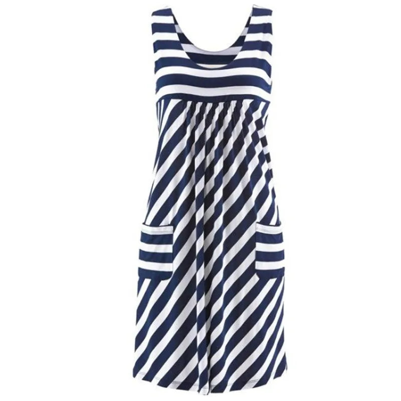 Fashion striped dress  summer dress  loose simple sleeveless dress women&