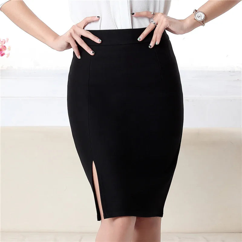 2024 New Fashion Women Office Formal Pencil Skirt Spring Summer Elegant Slim Front Slit Midi Skirt Black/Gray/Red OL Skirts