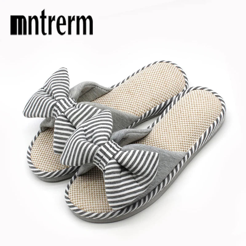 Mntrerm Hot Sale Spring And Autumn Bow House Slippers Women&