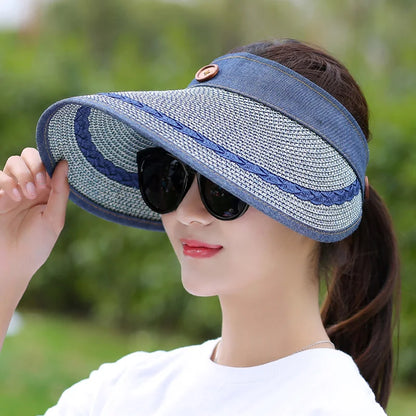 COKK Hats Women Wide Large Brim Floppy Summer Beach Sun Hat Straw Hat Button Cap Summer Hats For Women Anti-uv Visor Cap Female