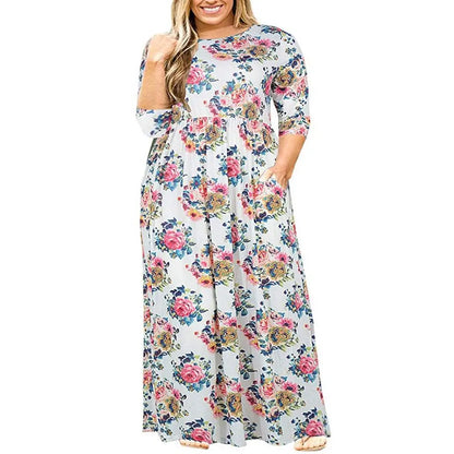 Big size Dress Women Summer Large Size Short Sleeve Print Wear-Resistant Long Dress Plus Size Fat MM Women Clothing Maxi Dress