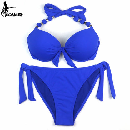 EONAR Swimwear Women Solid Brazilian Bikini Set Sexy Push Up Swimsuit Bathing Suit Women Beach Wear Plus Size Swimwear XXL