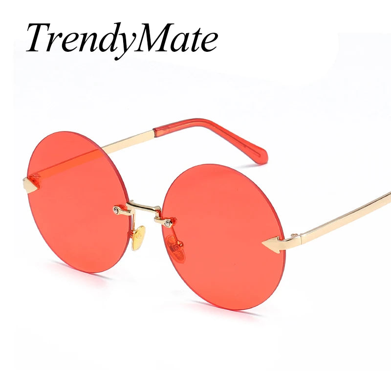 Round Rimless Sunglasses Women Party UV400 Metal Frame Sunglasses Candy Colors Lady Lunette De Soleil Femme 1121T