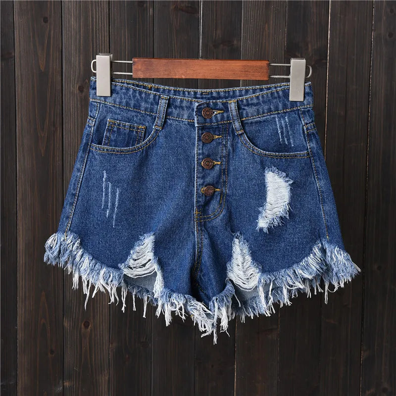 Vintage Ripped Hole Fringe 5 Colors Denim Shorts Women Casual Korean Jeans Shorts Summer Girl Hot Shorts