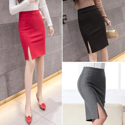 2024 New Fashion Women Office Formal Pencil Skirt Spring Summer Elegant Slim Front Slit Midi Skirt Black/Gray/Red OL Skirts