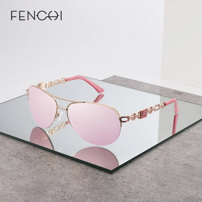 FENCHI Pink Sunglasses Women 2021 Pilot Vintage Female Sun Gasses UV 400 White Shades Zonnebril Dames Oculos Feminino De Sol