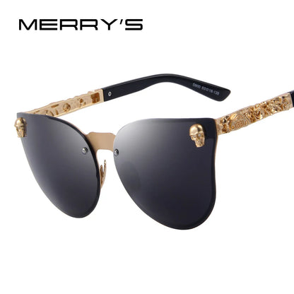 MERRYS Fashion Women Gothic Eyewear Skull Frame Metal Temple Oculos de sol UV400