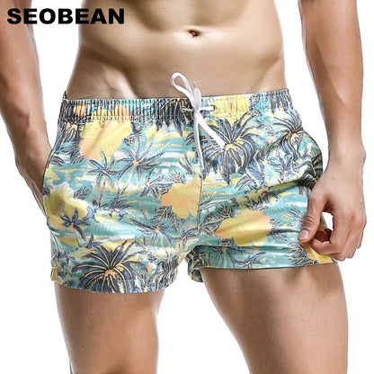 SEOBEAN Summer Hot Short Men Board Shorts Coconut Leaf Pattern Sea Beach Style Men&