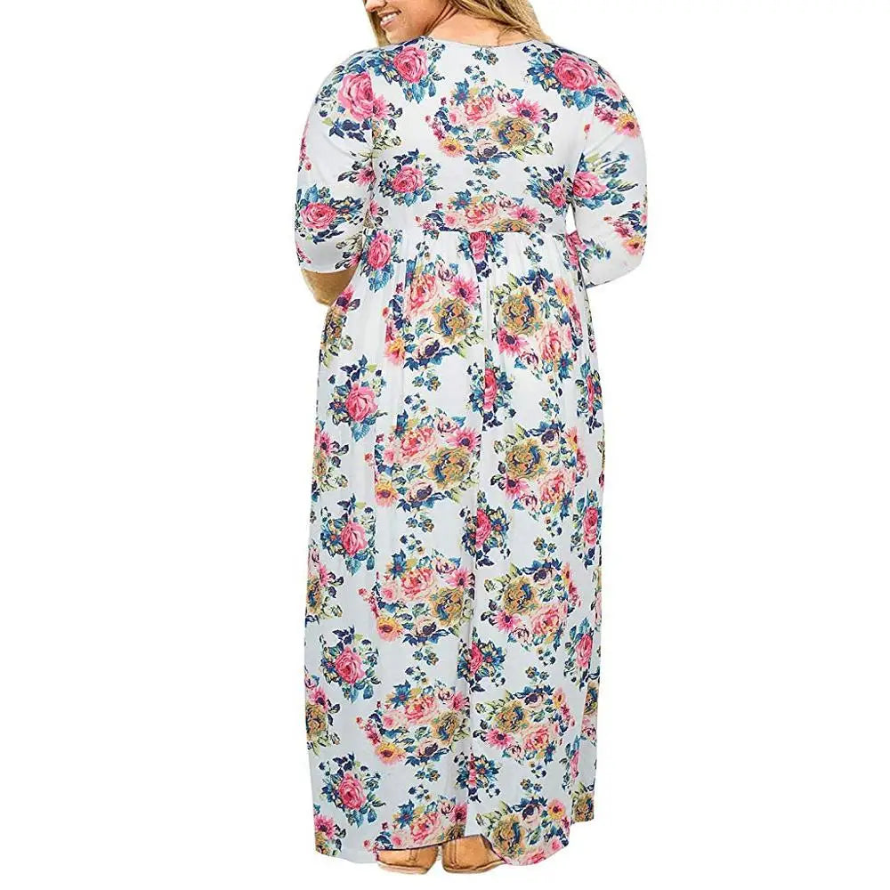 Big size Dress Women Summer Large Size Short Sleeve Print Wear-Resistant Long Dress Plus Size Fat MM Women Clothing Maxi Dress