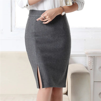 2024 New Fashion Women Office Formal Pencil Skirt Spring Summer Elegant Slim Front Slit Midi Skirt Black/Gray/Red OL Skirts