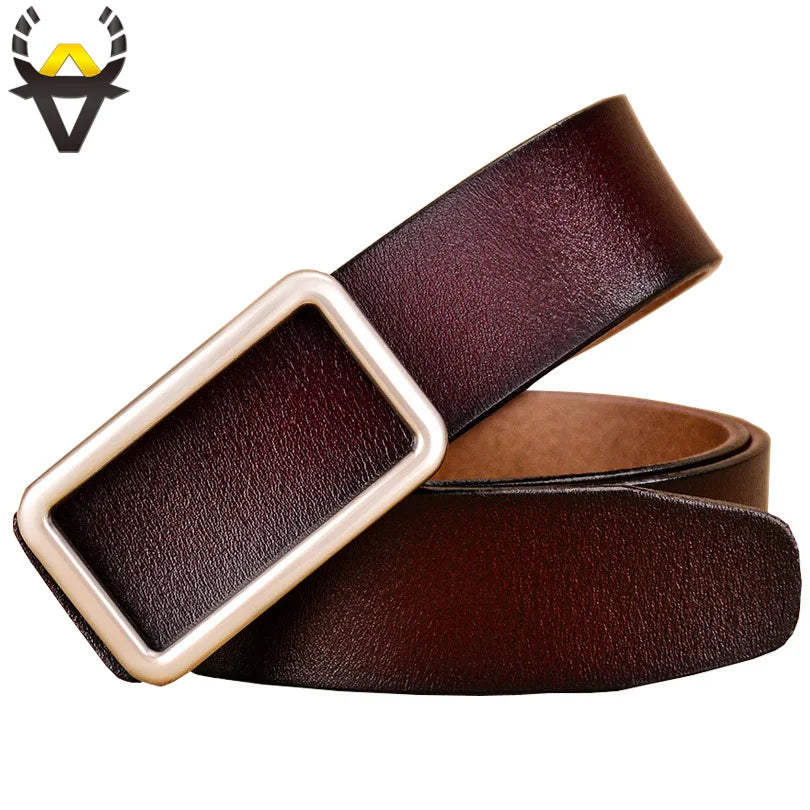 Genuine Leather Belts for Women Fashion Designer Pin Buckle Ladies Girdle Quality Second Layer Cow Skin Female Jeans Strap Blue