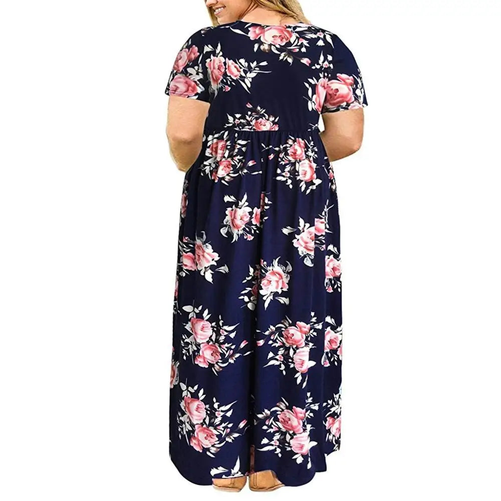 Big size Dress Women Summer Large Size Short Sleeve Print Wear-Resistant Long Dress Plus Size Fat MM Women Clothing Maxi Dress