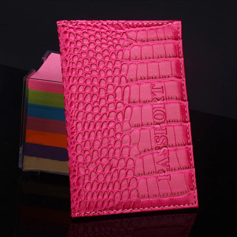 Travel Passport Holder PU Leather Alligator Embossing Cover on the Case for Women&