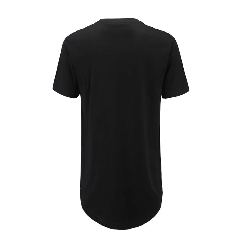 Men Casual T-Shirt Curve Hem Side With Zipper Short Sleeve Streetwear Men Long line Hip Pop Style Tops Fashion Men Extend Swag T