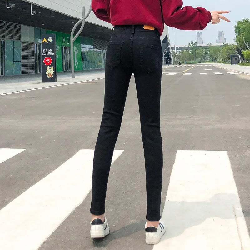 NEW Women Stretch High Waist Classic Retro Jeans Lady Clothes 38 40 Skinny Pants Push Up Leggings Mom Jeans Pencil Trousers